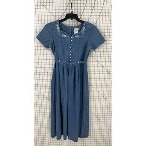 Basic edition, vintage 100% cotton cottage core bohemian midi denim dress S